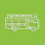 Image Description: A bright green box with a white line item illustration of a fire truck.