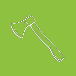 Image Description: A bright green box with a white line item illustration of an axe.